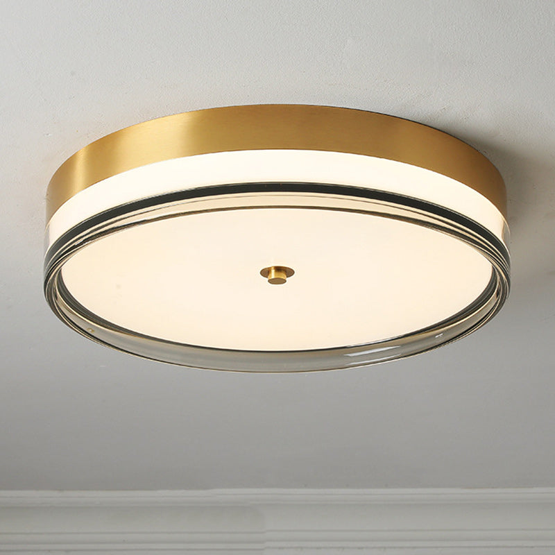 Zeitgenössische nordische runde Kupfer-Acryl-LED-Deckenleuchte für das Schlafzimmer 