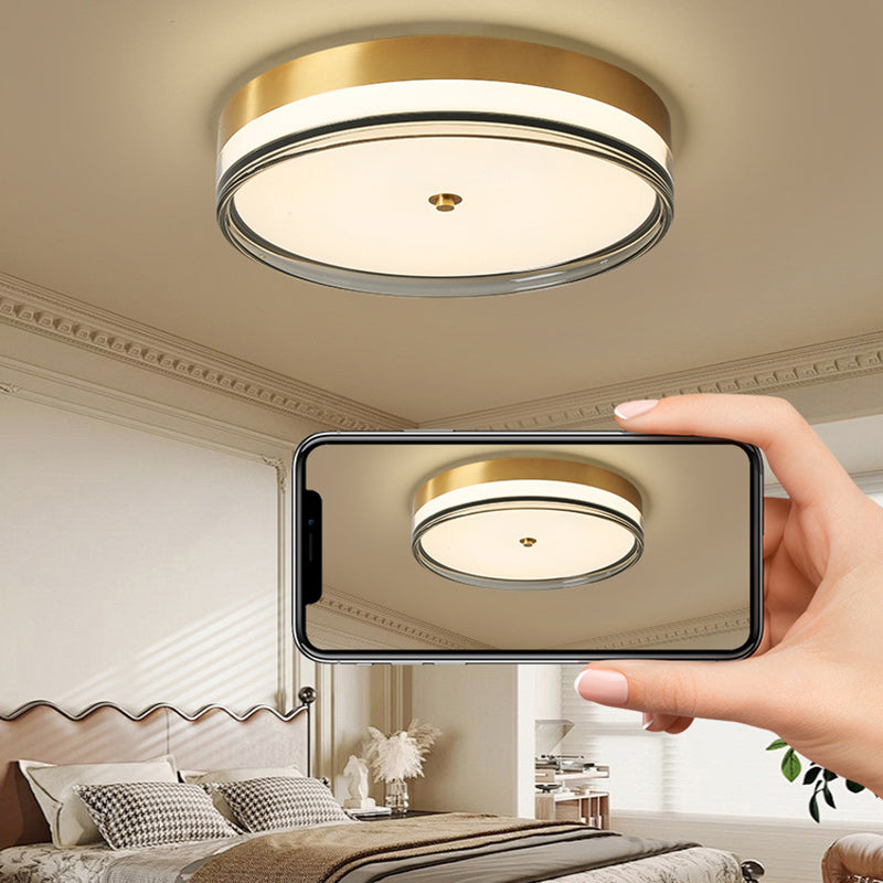 Zeitgenössische nordische runde Kupfer-Acryl-LED-Deckenleuchte für das Schlafzimmer 