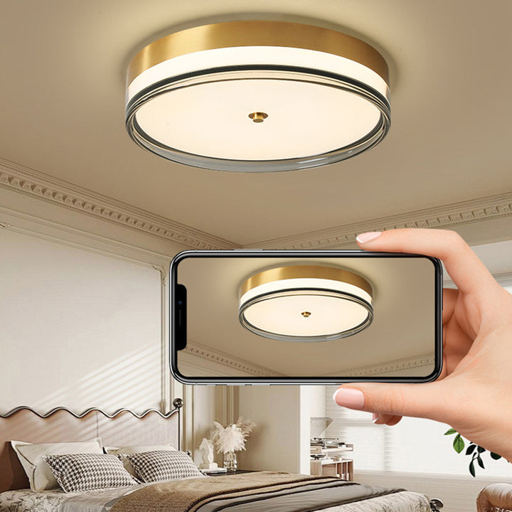Zeitgenössische nordische runde Kupfer-Acryl-LED-Deckenleuchte für das Schlafzimmer 