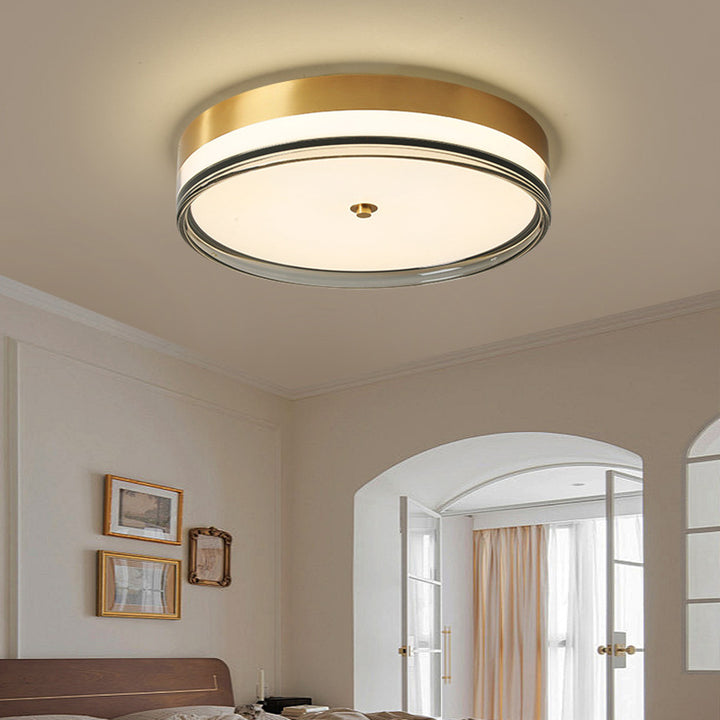 Zeitgenössische nordische runde Kupfer-Acryl-LED-Deckenleuchte für das Schlafzimmer 