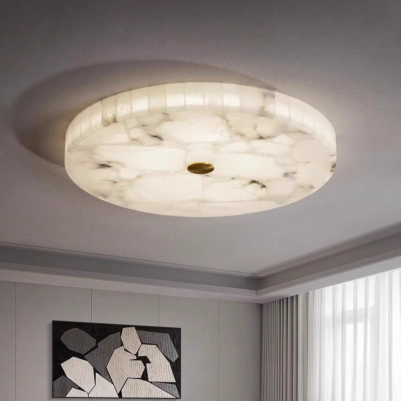 Zeitgenössische kreative runde Deckenleuchte aus Messing und Marmor mit LED für das Schlafzimmer 