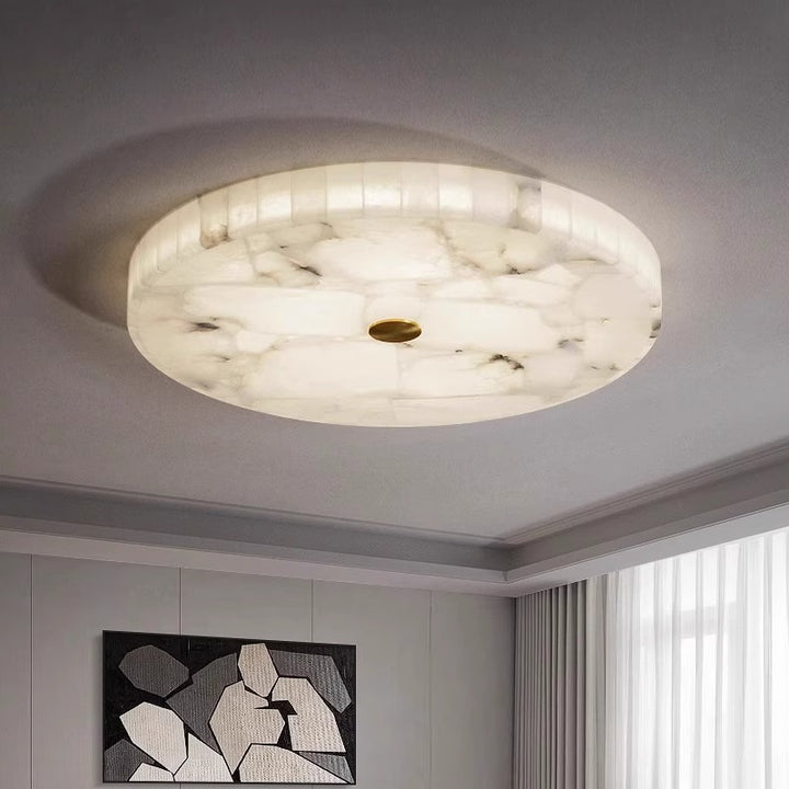 Zeitgenössische kreative runde Deckenleuchte aus Messing und Marmor mit LED für das Schlafzimmer 