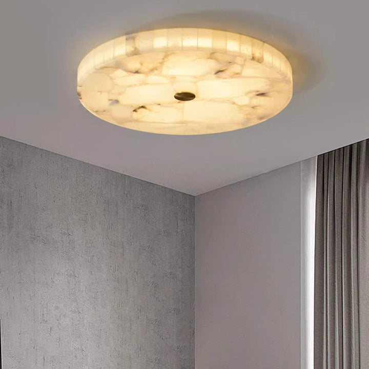 Zeitgenössische kreative runde Deckenleuchte aus Messing und Marmor mit LED für das Schlafzimmer 