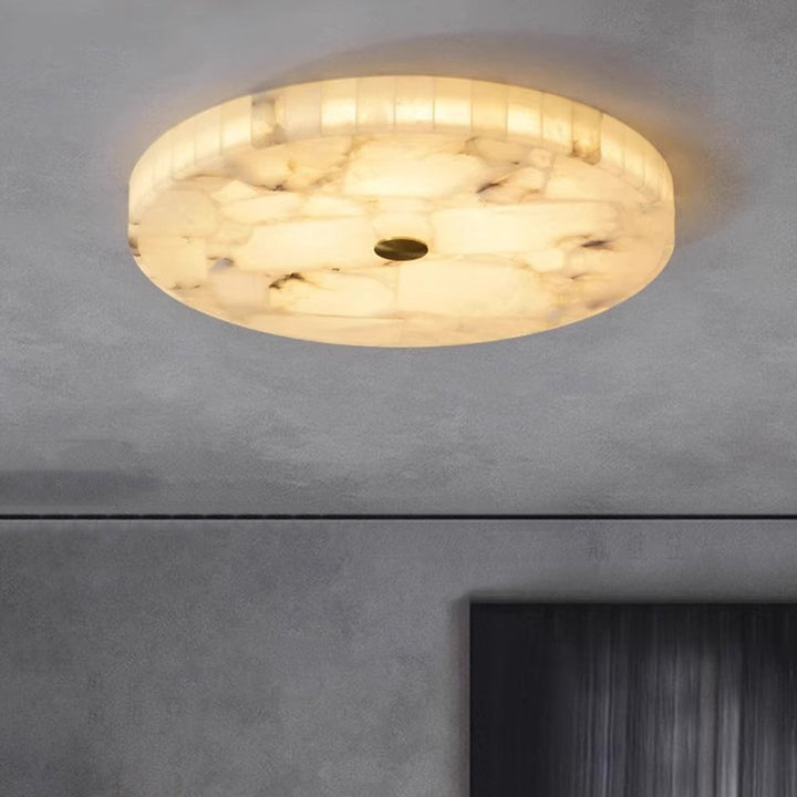 Zeitgenössische kreative runde Deckenleuchte aus Messing und Marmor mit LED für das Schlafzimmer 