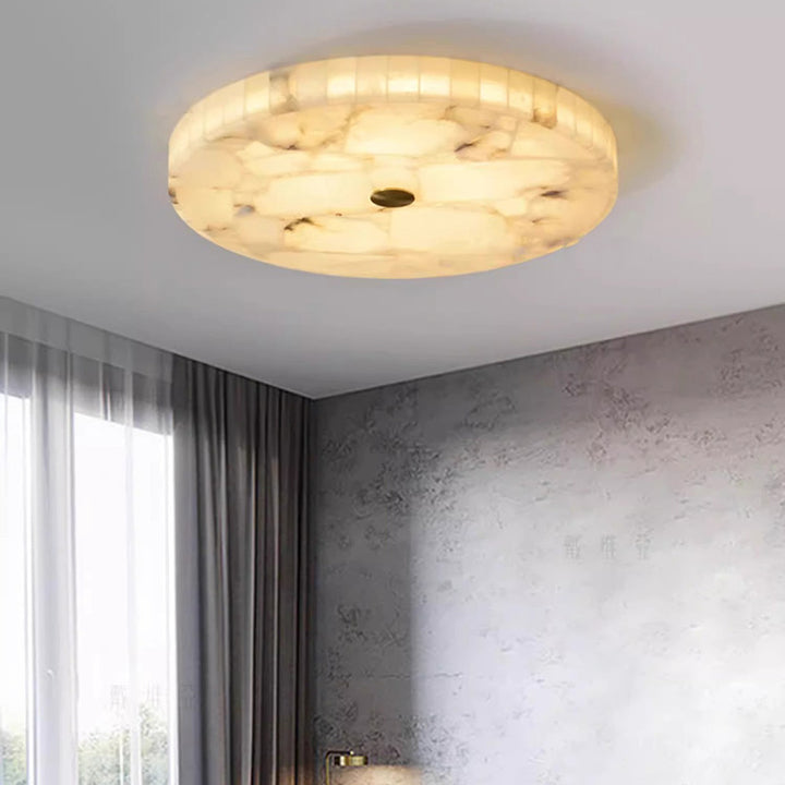 Zeitgenössische kreative runde Deckenleuchte aus Messing und Marmor mit LED für das Schlafzimmer 