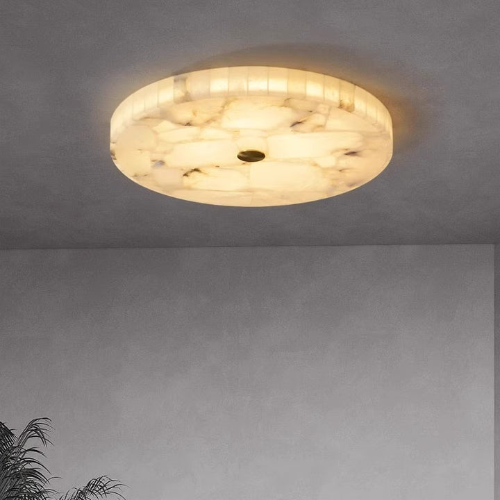 Zeitgenössische kreative runde Deckenleuchte aus Messing und Marmor mit LED für das Schlafzimmer 