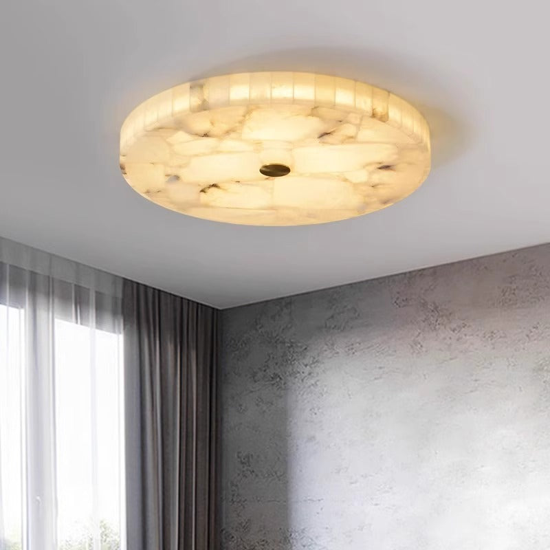 Zeitgenössische kreative runde Deckenleuchte aus Messing und Marmor mit LED für das Schlafzimmer 