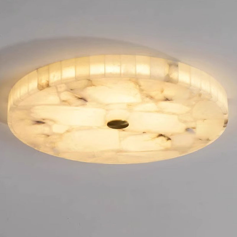Zeitgenössische kreative runde Deckenleuchte aus Messing und Marmor mit LED für das Schlafzimmer 
