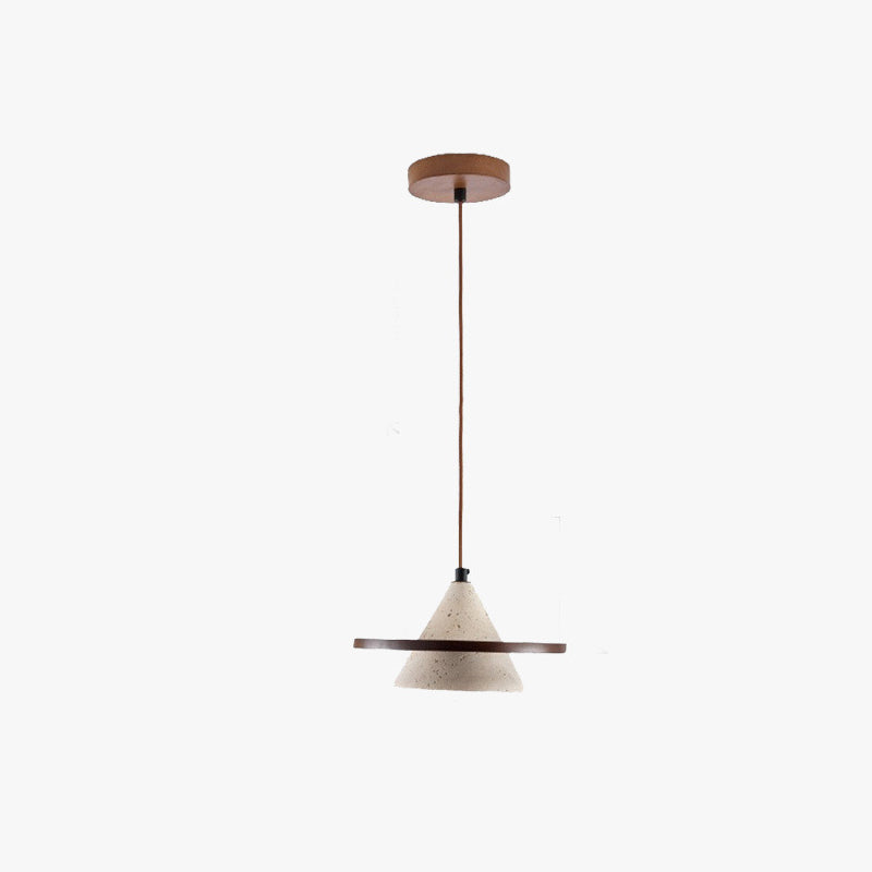 Traditionelle japanische Kegelgelbe Travertin-Walnuss 1-Licht Pendelleuchte für das Schlafzimmer 