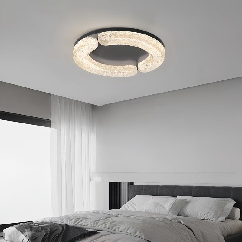 Luz de techo LED empotrada moderna de lujo redonda de acero inoxidable platino resina para dormitorio 