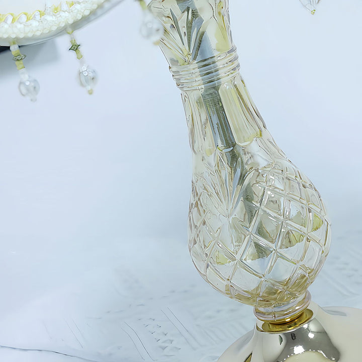 Lampe de table à 1 lumière en verre métallique en tissu cône tronqué européen traditionnel pour chambre 