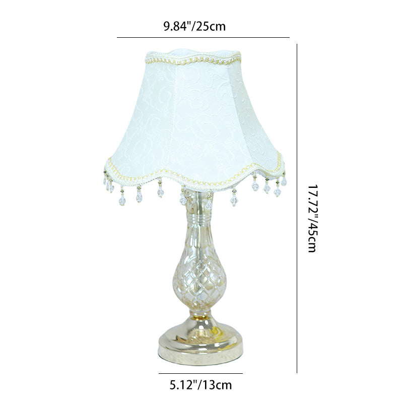 Lampe de table à 1 lumière en verre métallique en tissu cône tronqué européen traditionnel pour chambre 
