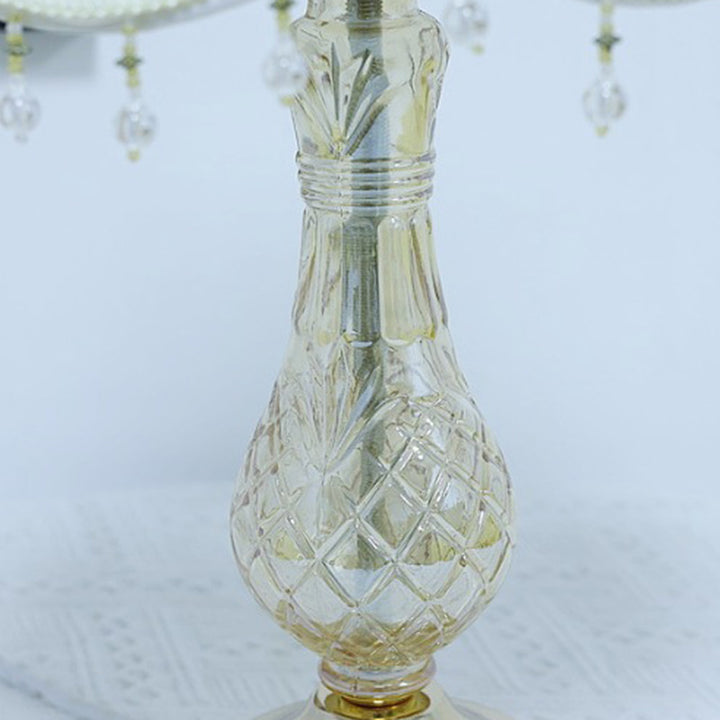 Lampe de table à 1 lumière en verre métallique en tissu cône tronqué européen traditionnel pour chambre 