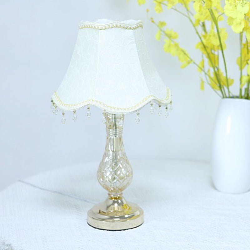 Traditional European Frustum Cone Fabric Metal Glass 1-Light Table Lamp For Bedroom