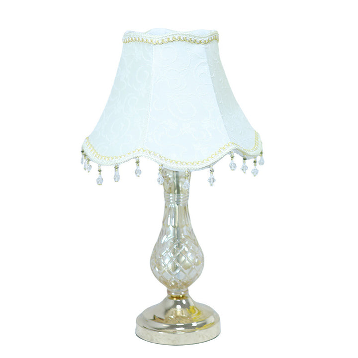 Lampe de table à 1 lumière en verre métallique en tissu cône tronqué européen traditionnel pour chambre 