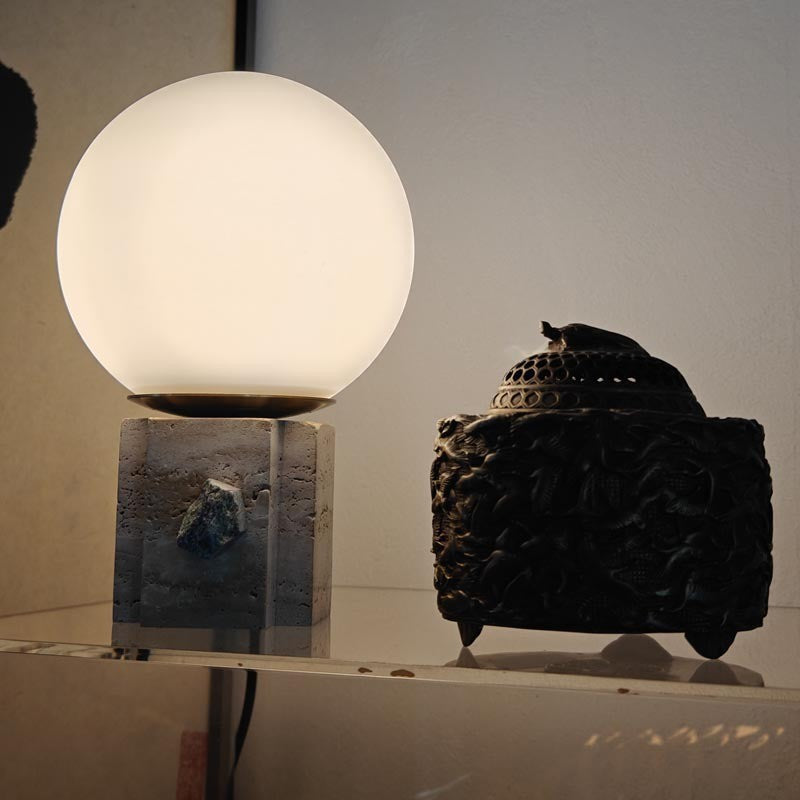 Lampe de table globe lunaire contemporaine avec verre en marbre, 1 lumière pour la décoration de chambre 