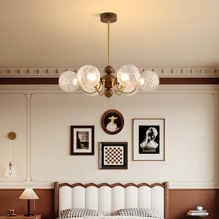 Traditional French Spherical Iron Glass LED Chandelier for Living Room