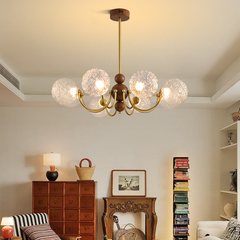 Traditional French Spherical Iron Glass LED Chandelier for Living Room