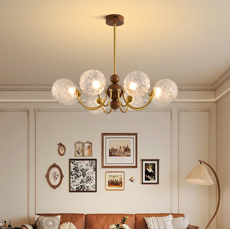 Traditional French Spherical Iron Glass LED Chandelier for Living Room