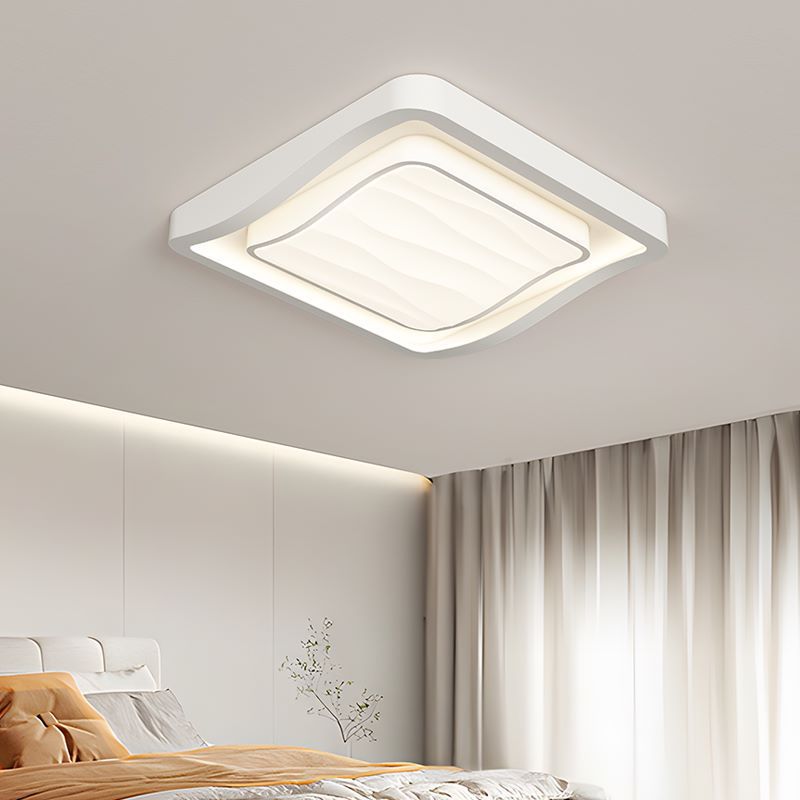 Plafonnier LED carré en fer et acrylique à motif ondulé nordique contemporain pour chambre à coucher 