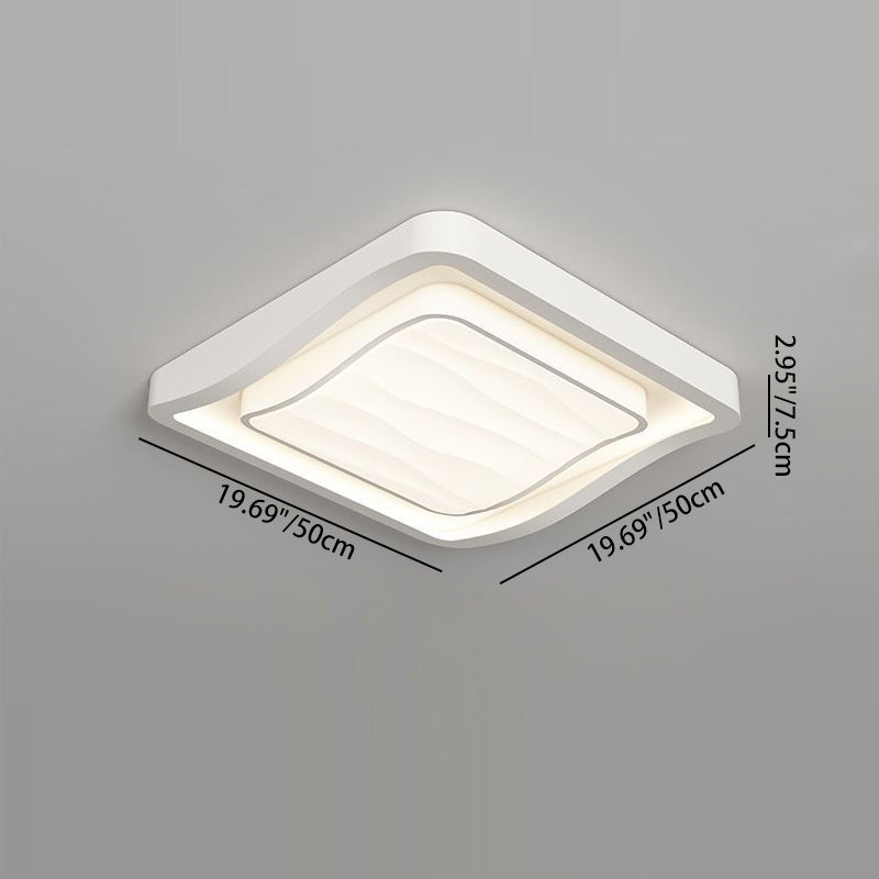 Plafonnier LED carré en fer et acrylique à motif ondulé nordique contemporain pour chambre à coucher 