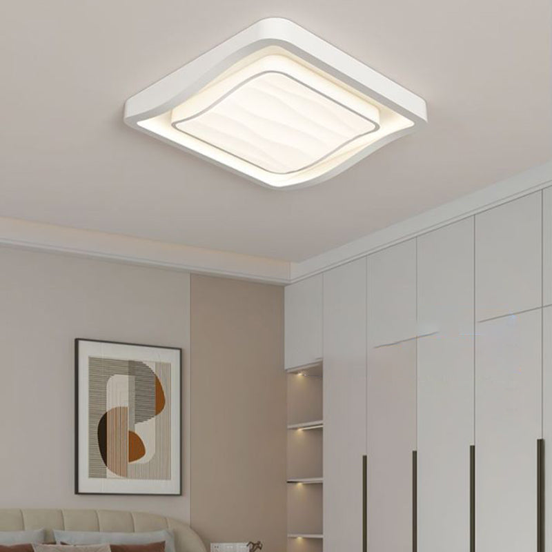 Plafonnier LED carré en fer et acrylique à motif ondulé nordique contemporain pour chambre à coucher 