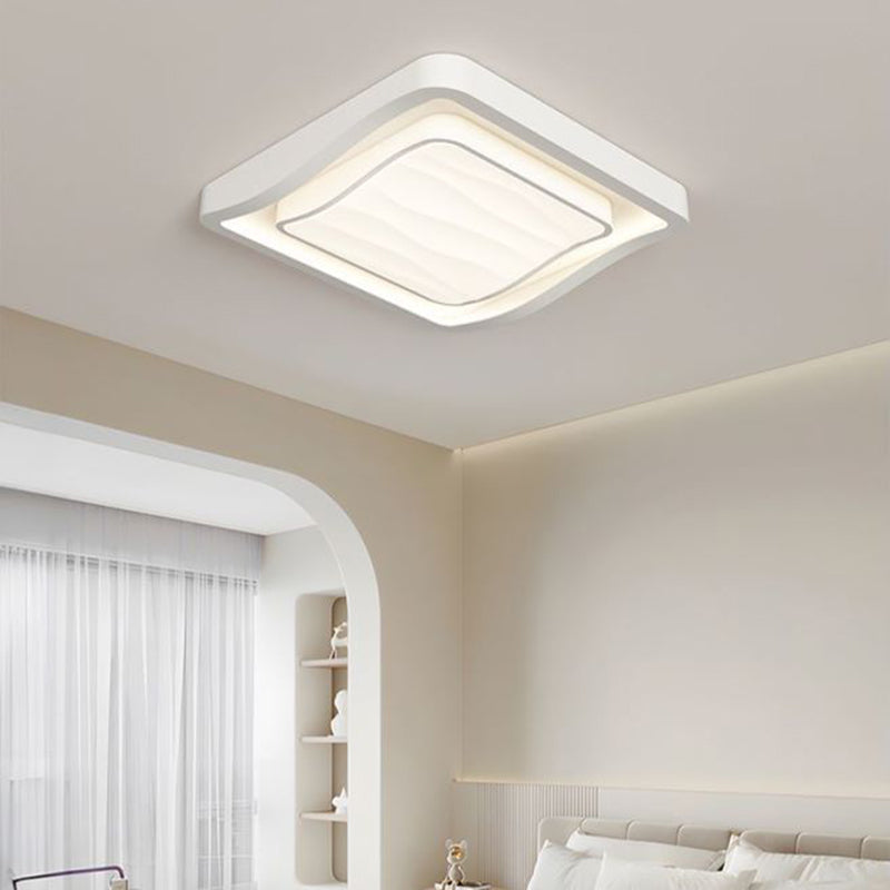 Plafonnier LED carré en fer et acrylique à motif ondulé nordique contemporain pour chambre à coucher 
