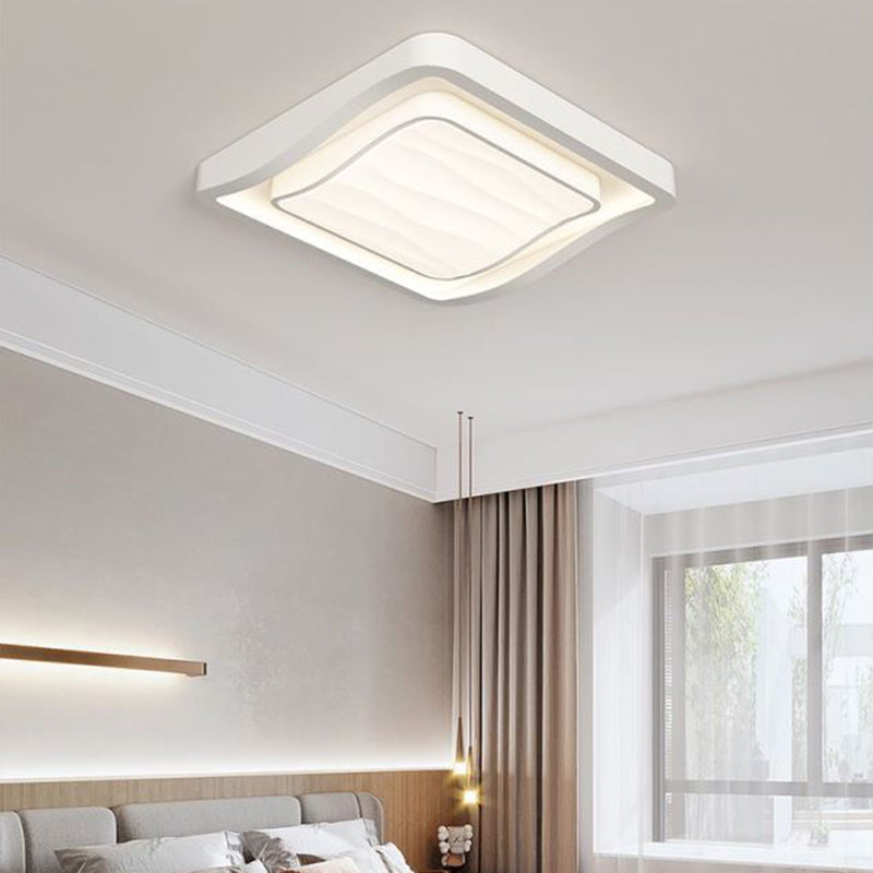Plafonnier LED carré en fer et acrylique à motif ondulé nordique contemporain pour chambre à coucher 