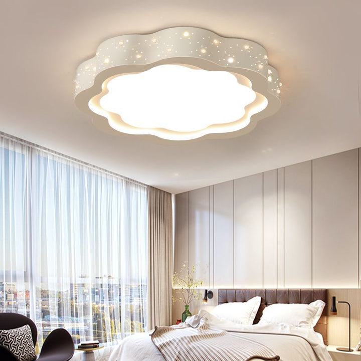 Modern Minimalist Flower-Shaped Round Iron Acrylic LED Flush Mount Ceiling Light For Bedroom