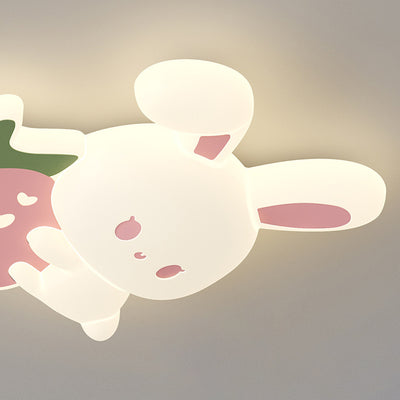 Modern Art Deco Kids Rabbit-Shaped Iron PE LED Flush Mount Ceiling Light for Bedroom