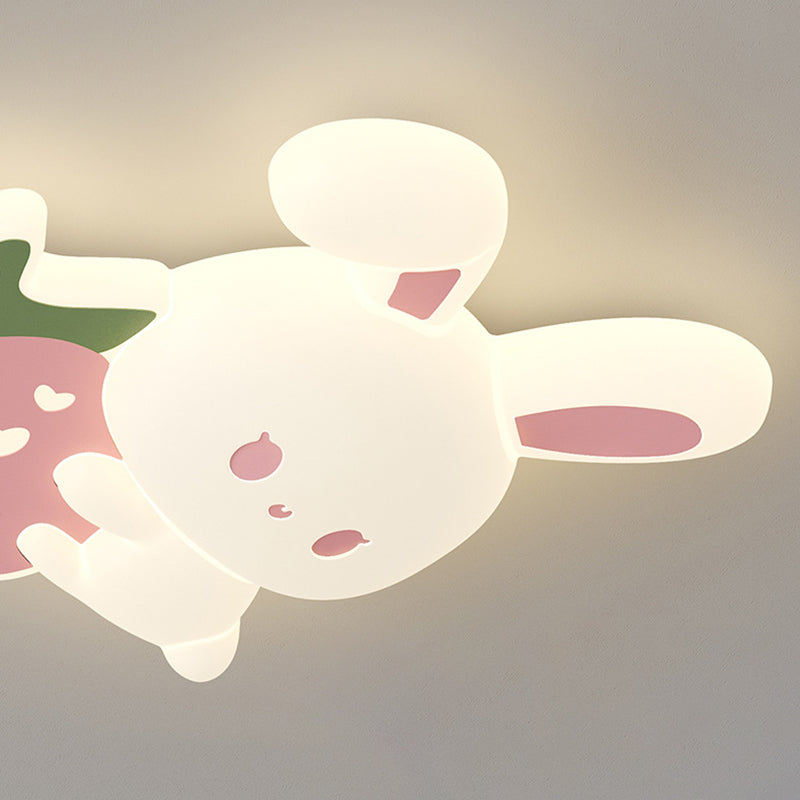 Modern Art Deco Kids Rabbit-Shaped Iron PE LED Flush Mount Ceiling Light for Bedroom