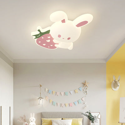 Modern Art Deco Kids Rabbit-Shaped Iron PE LED Flush Mount Ceiling Light for Bedroom