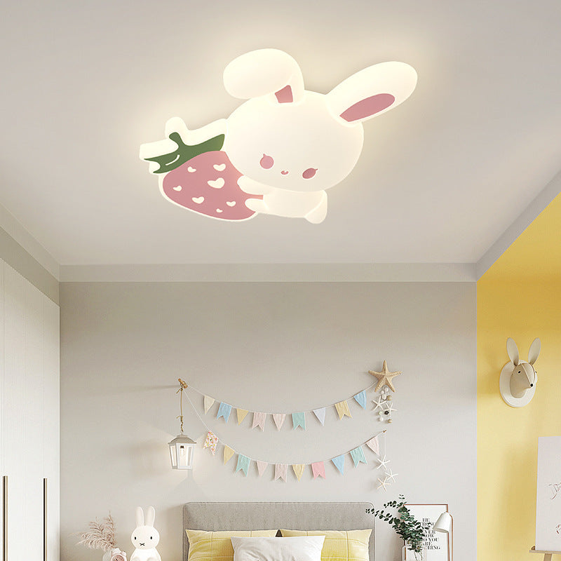 Modern Art Deco Kids Rabbit-Shaped Iron PE LED Flush Mount Ceiling Light for Bedroom