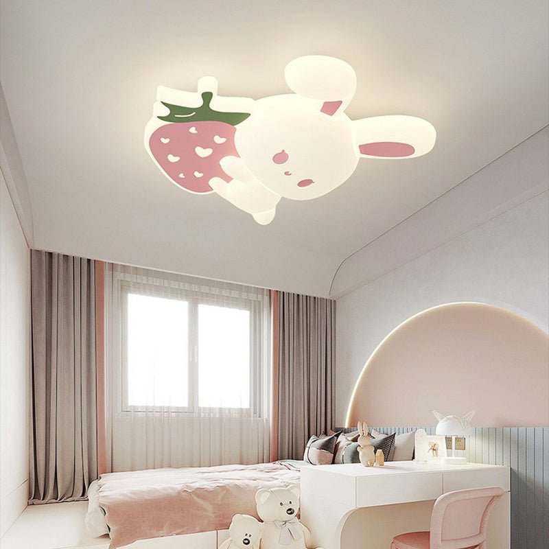 Modern Art Deco Kids Rabbit-Shaped Iron PE LED Flush Mount Ceiling Light for Bedroom