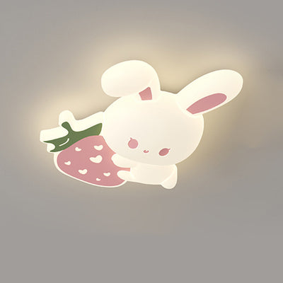 Modern Art Deco Kids Rabbit-Shaped Iron PE LED Flush Mount Ceiling Light for Bedroom