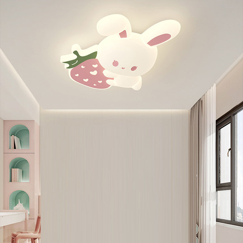 Modern Art Deco Kids Rabbit-Shaped Iron PE LED Flush Mount Ceiling Light for Bedroom