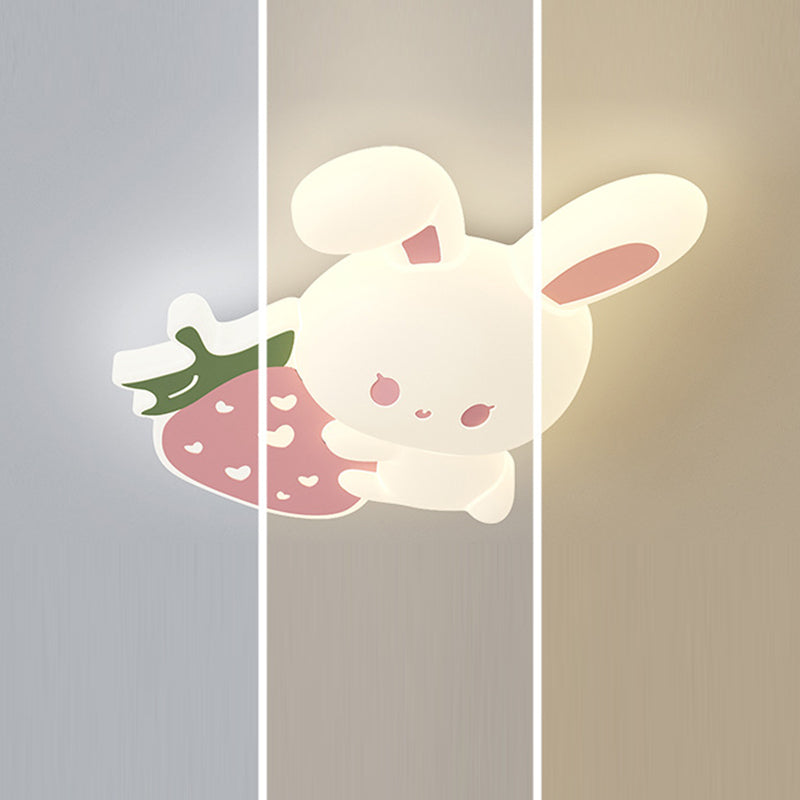 Modern Art Deco Kids Rabbit-Shaped Iron PE LED Flush Mount Ceiling Light for Bedroom