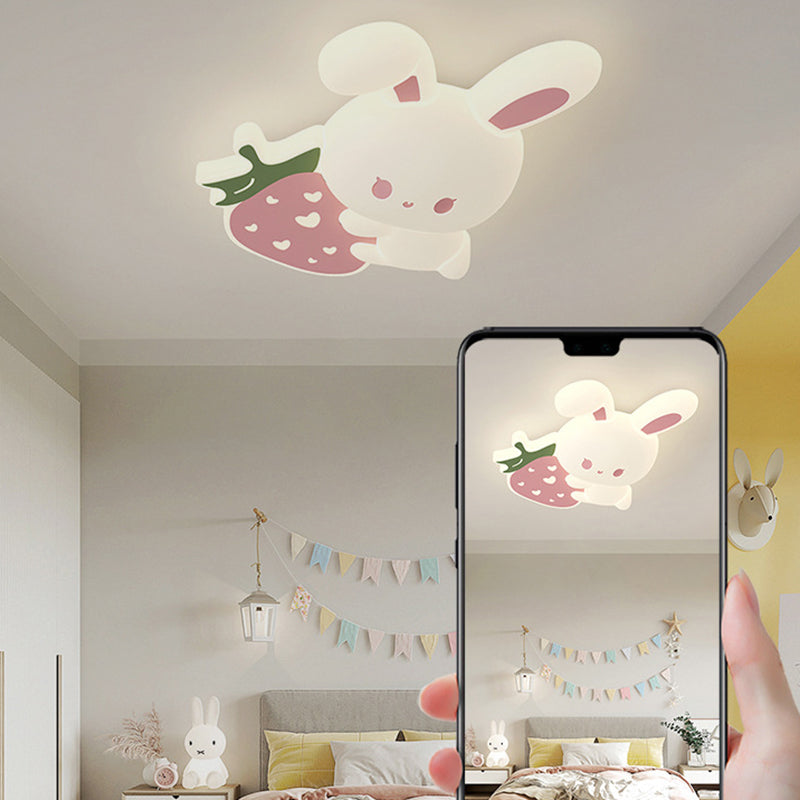 Modern Art Deco Kids Rabbit-Shaped Iron PE LED Flush Mount Ceiling Light for Bedroom