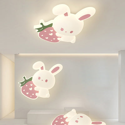 Modern Art Deco Kids Rabbit-Shaped Iron PE LED Flush Mount Ceiling Light for Bedroom