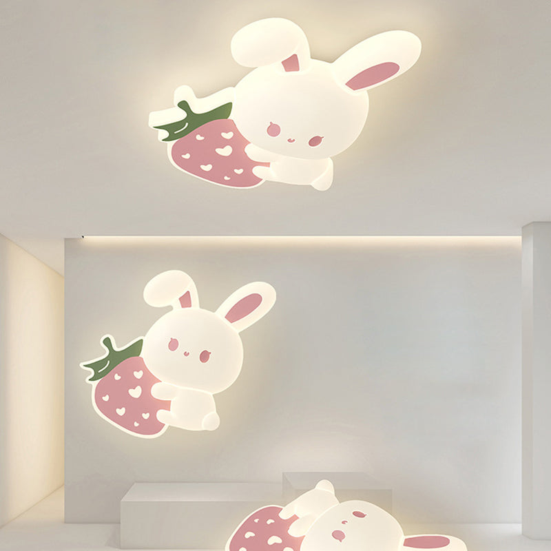 Modern Art Deco Kids Rabbit-Shaped Iron PE LED Flush Mount Ceiling Light for Bedroom