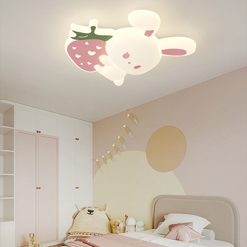 Modern Art Deco Kids Rabbit-Shaped Iron PE LED Flush Mount Ceiling Light for Bedroom