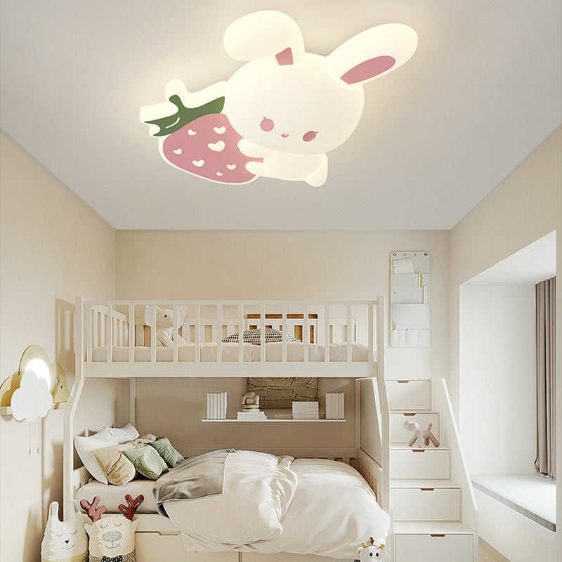 Modern Art Deco Kids Rabbit-Shaped Iron PE LED Flush Mount Ceiling Light for Bedroom