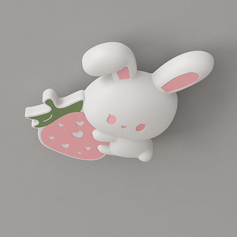 Modern Art Deco Kids Rabbit-Shaped Iron PE LED Flush Mount Ceiling Light for Bedroom