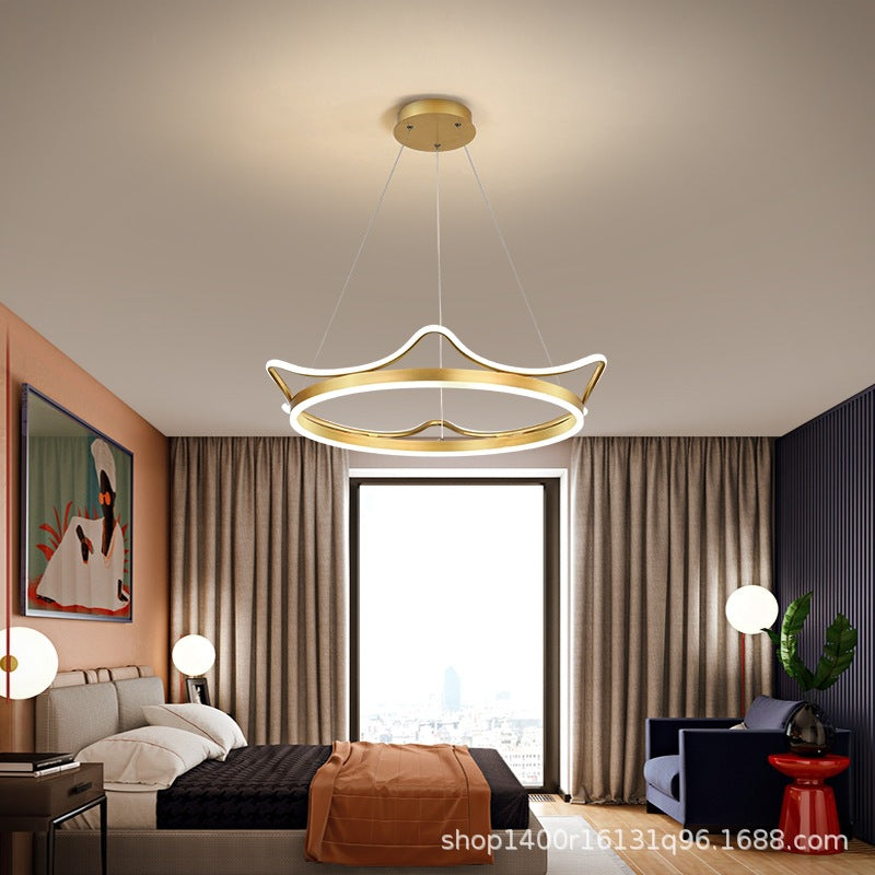 Modern Luxury LED Chandelier with Crown-Inspired Circular Iron & Aluminum Frame for Living Room