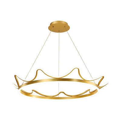Modern Luxury LED Chandelier with Crown-Inspired Circular Iron & Aluminum Frame for Living Room
