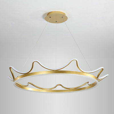 Modern Luxury LED Chandelier with Crown-Inspired Circular Iron & Aluminum Frame for Living Room