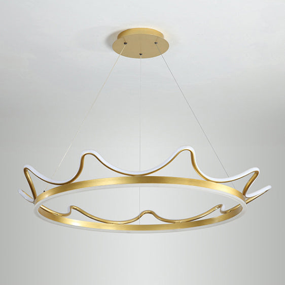 Modern Luxury LED Chandelier with Crown-Inspired Circular Iron & Aluminum Frame for Living Room