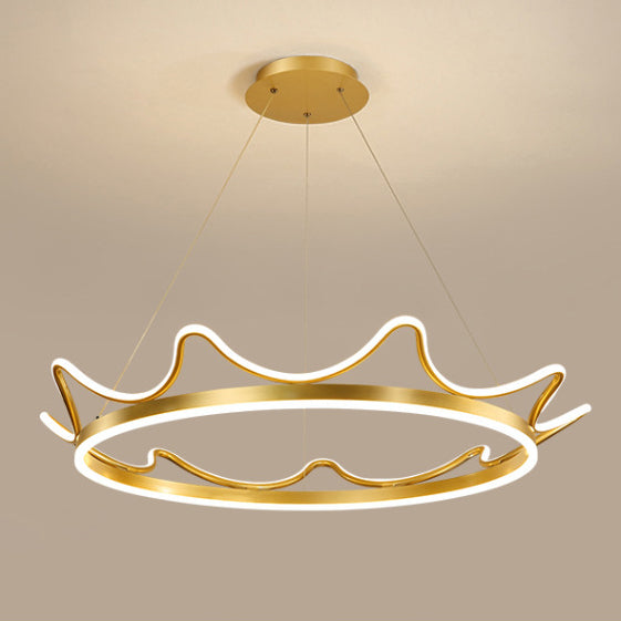 Modern Luxury LED Chandelier with Crown-Inspired Circular Iron & Aluminum Frame for Living Room