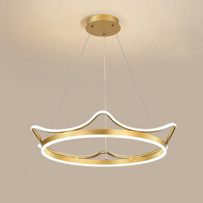 Modern Luxury LED Chandelier with Crown-Inspired Circular Iron & Aluminum Frame for Living Room