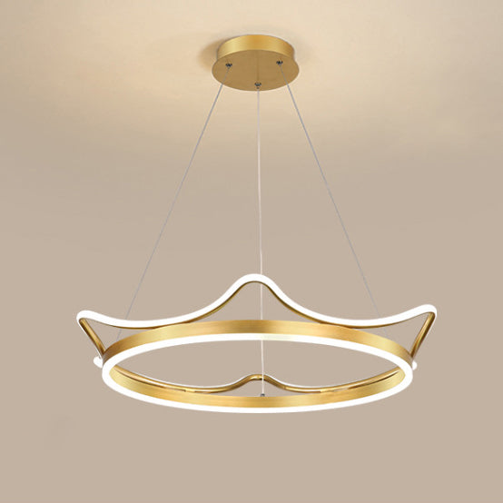 Modern Luxury LED Chandelier with Crown-Inspired Circular Iron & Aluminum Frame for Living Room